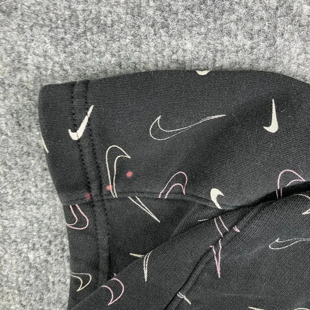 Nike Hoodie Girls Large Black‎ Pullover Swoosh Print Athletic Sweatshirt